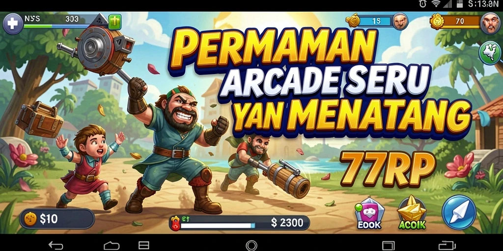 Screenshot gameplay seru dari 77RP yang menggambarkan tantangan Arcade.