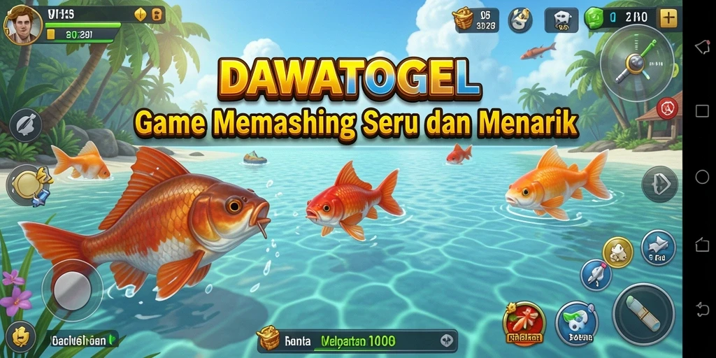 Screenshot gameplay DAWATOGEL menunjukkan suasana memancing yang mendebarkan.