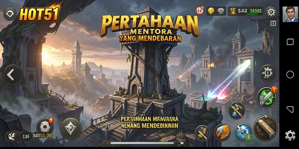 Tangkapan layar dari gameplay HOT51 yang penuh aksi Tower Defense.