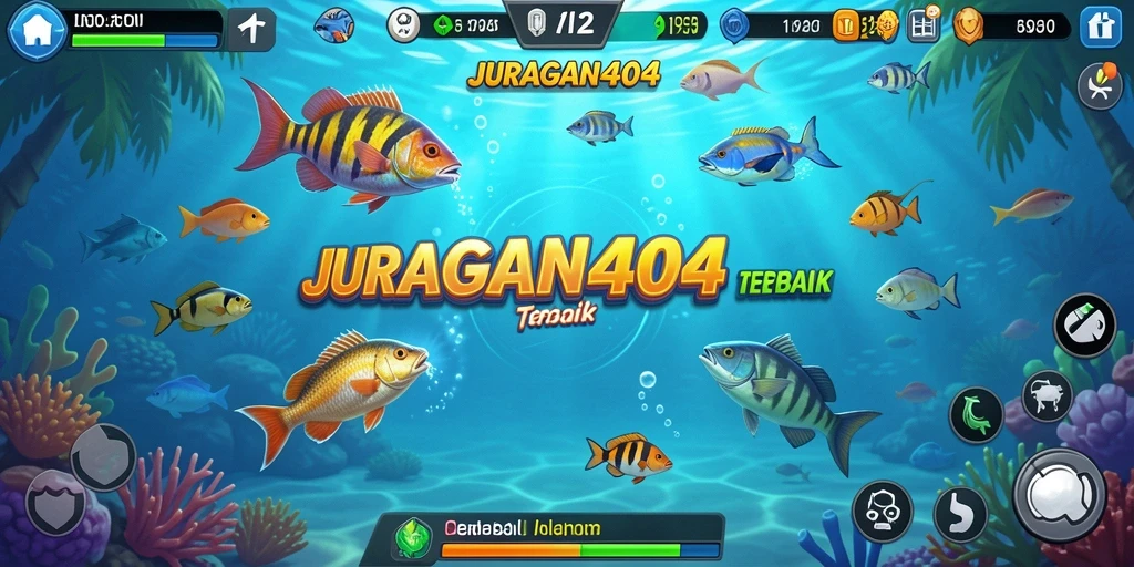 Screenshot gameplay JURAGAN404 menampilkan keseruan menembak ikan.