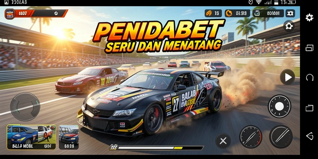 Tangkapan layar gameplay PENIDABET menampilkan balapan yang menegangkan dan mobil yang keren.