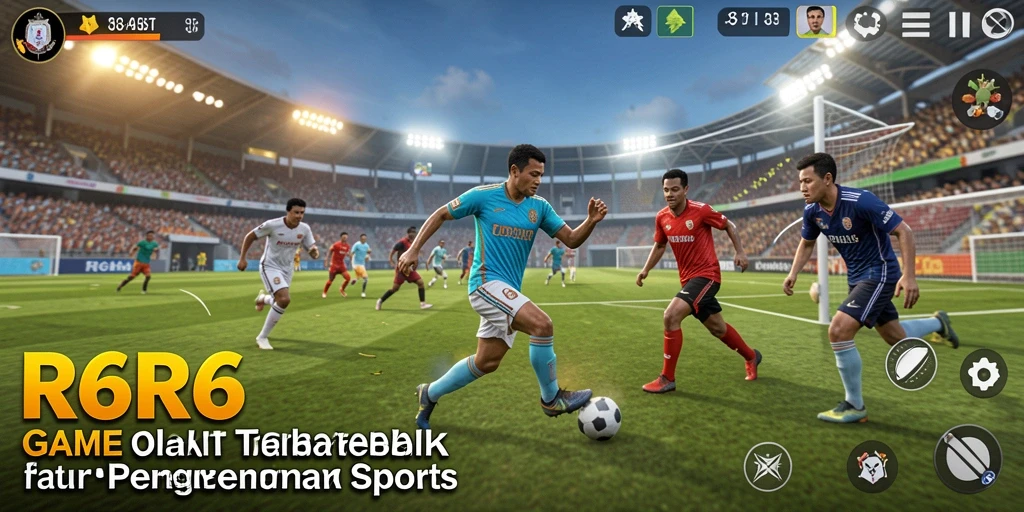 Screenshot utama R6R6 menampilkan pertandingan olahraga penuh aksi.