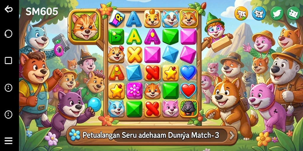 Gameplay seru SM605 dalam petualangan Match-3.