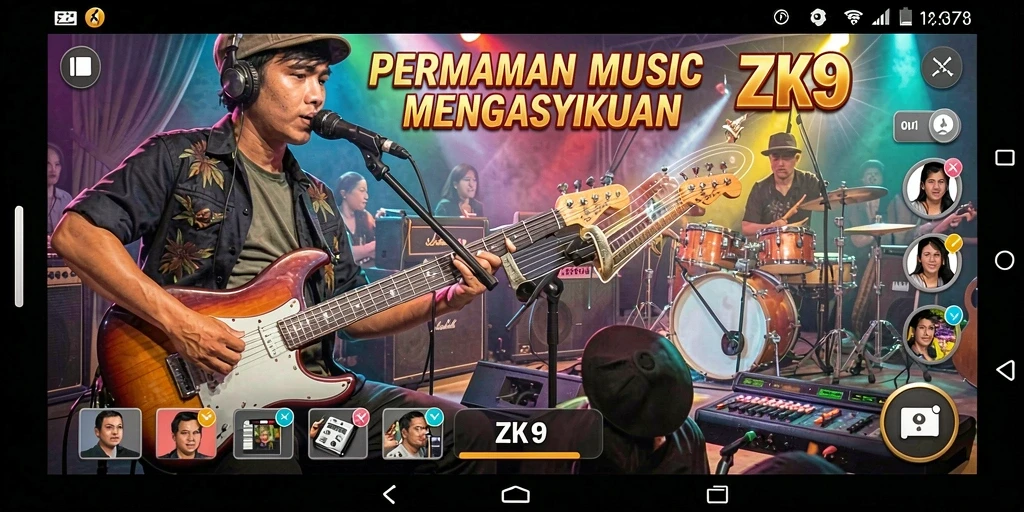 Tangkapan layar ZK9 menampilkan gameplay musik yang seru dan interaktif.